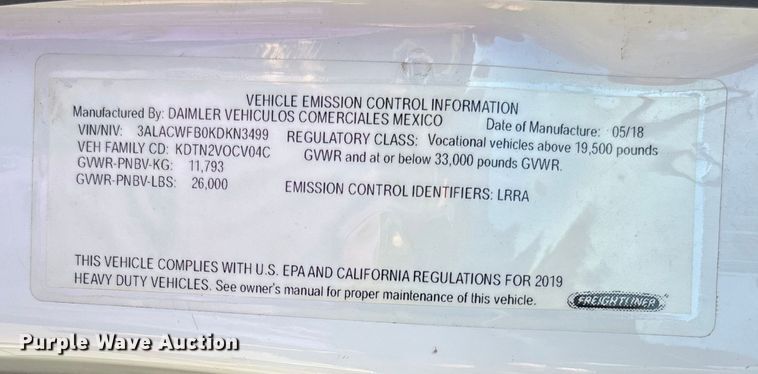 image for item DU1434 2019 Freightliner M2 flatbed truck