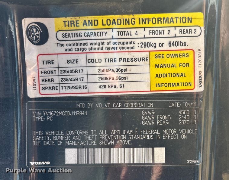 image for item DU1436 2011 Volvo C70 