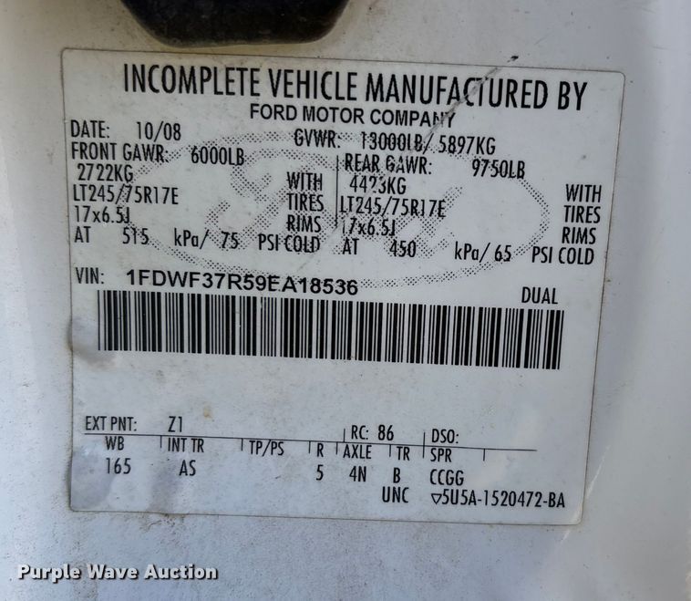 image for item DU1490 2009 Ford F350 Super Duty XL flatbed pickup truck