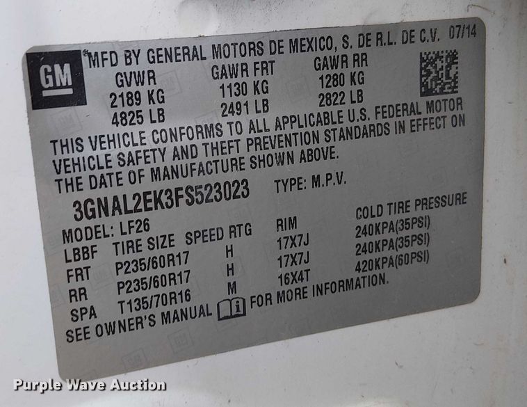 image for item DU3622 2015 Chevrolet Captiva SUV