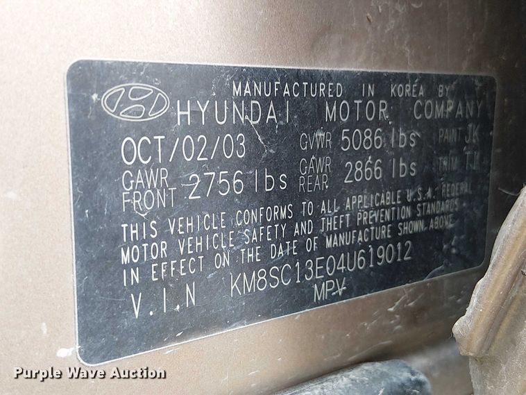 image for item DU3626 2004 Hyundai Santa Fe SUV