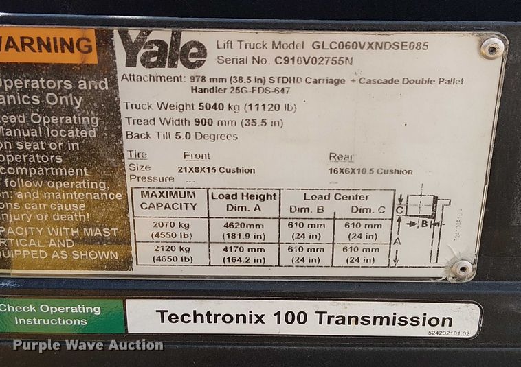 image for item DU3629 Yale GLC060VXNDSE085 forklift