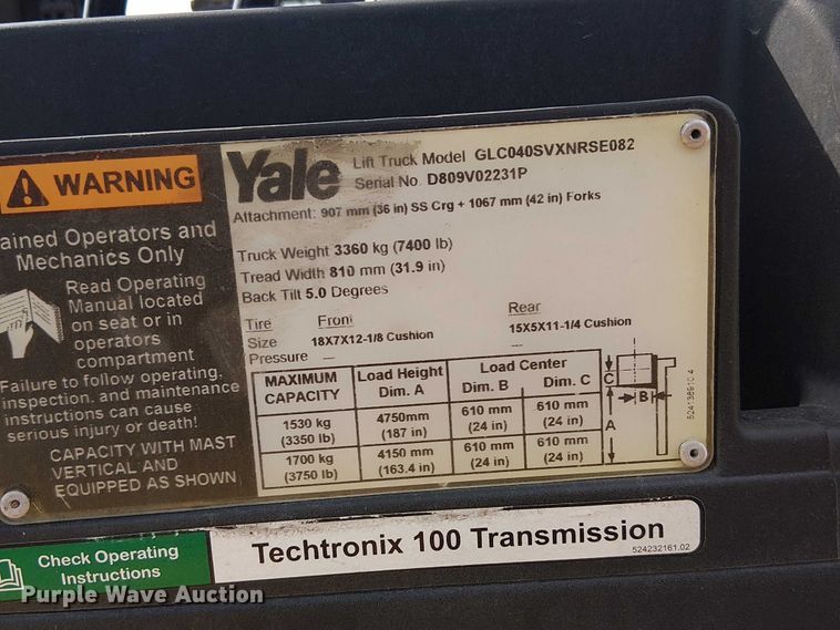 image for item DU3630 Yale GLC040SVXNRSE082 forklift