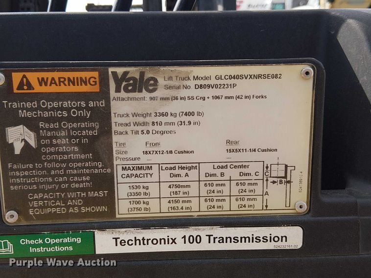 image for item DU3630 Yale GLC040SVXNRSE082 forklift