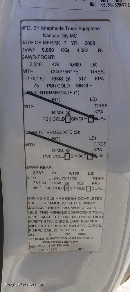 image for item DU3675 2008 Ford F250  utility bed pickup truck