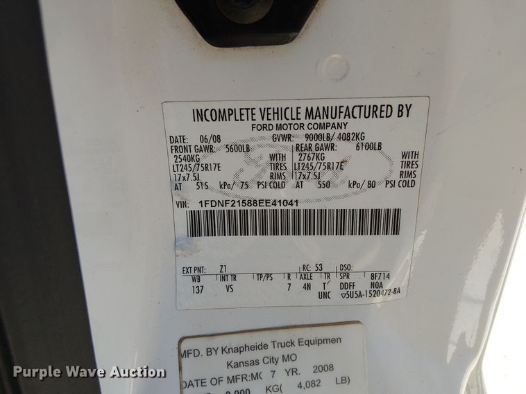 image for item DU3675 2008 Ford F250  utility bed pickup truck