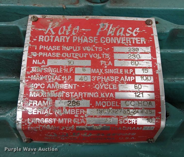 image for item DU3714 Arco Electric Roto-Phase CC-HOA rotary phase converter