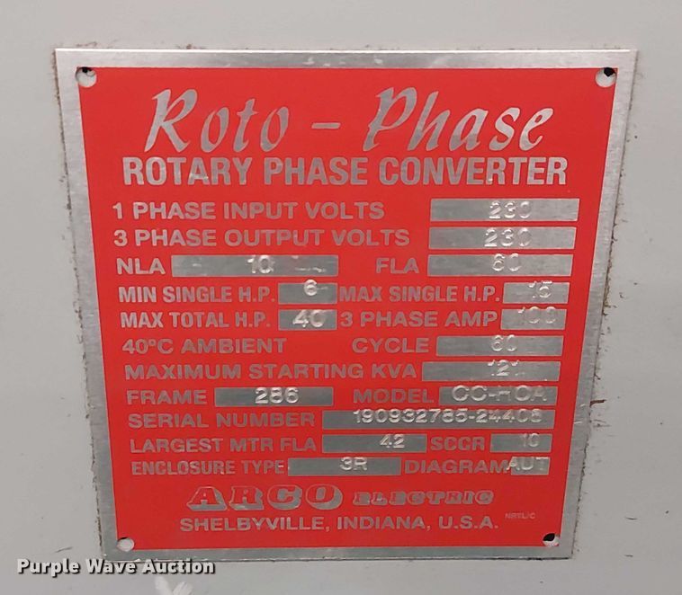 image for item DU3714 Arco Electric Roto-Phase CC-HOA rotary phase converter