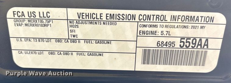 image for item DU9339 2021 RAM 1500 Bighorn Crew Cab pickup truck