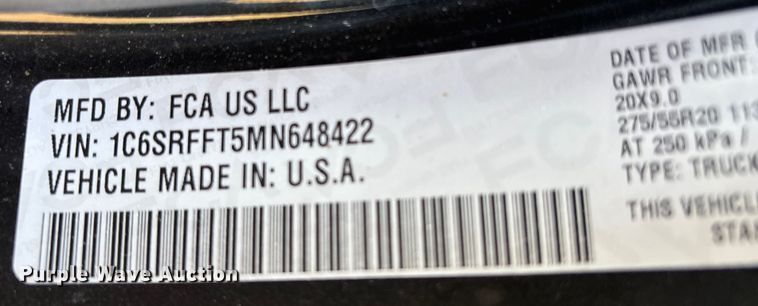 image for item DU9339 2021 RAM 1500 Bighorn Crew Cab pickup truck