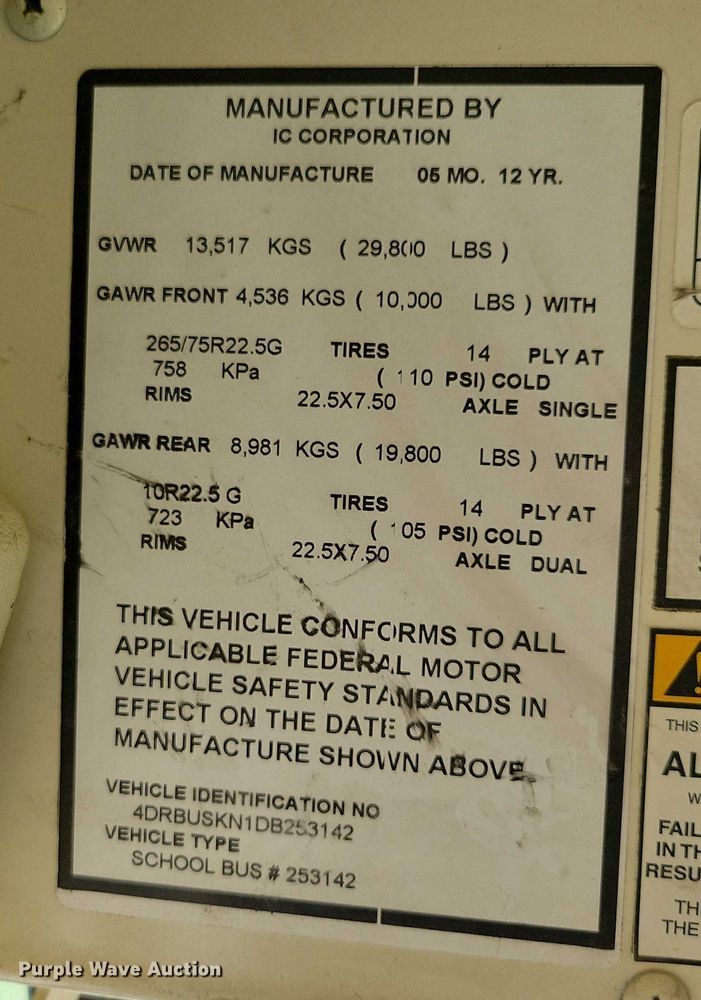 image for item DX7454 2013 IC Corporation Integrated CE S school bus