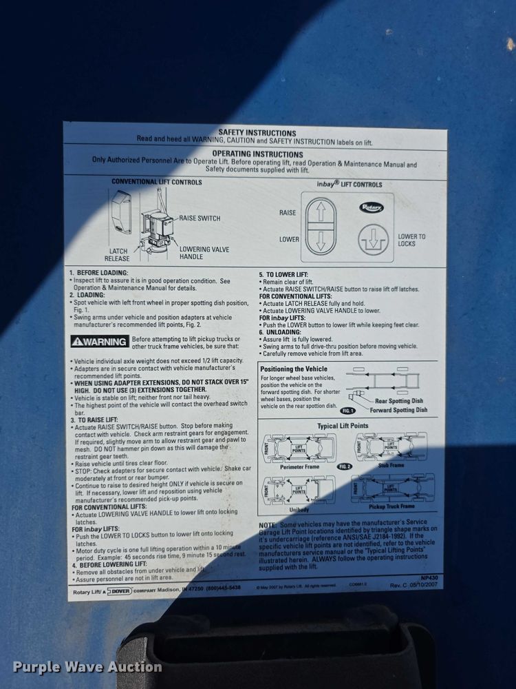 image for item DZ6464 2011 Rotary Lift SP018N310 two post automotive lift