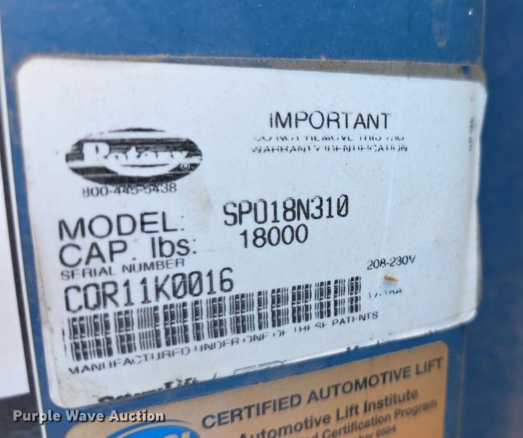 image for item DZ6464 2011 Rotary Lift SP018N310 two post automotive lift