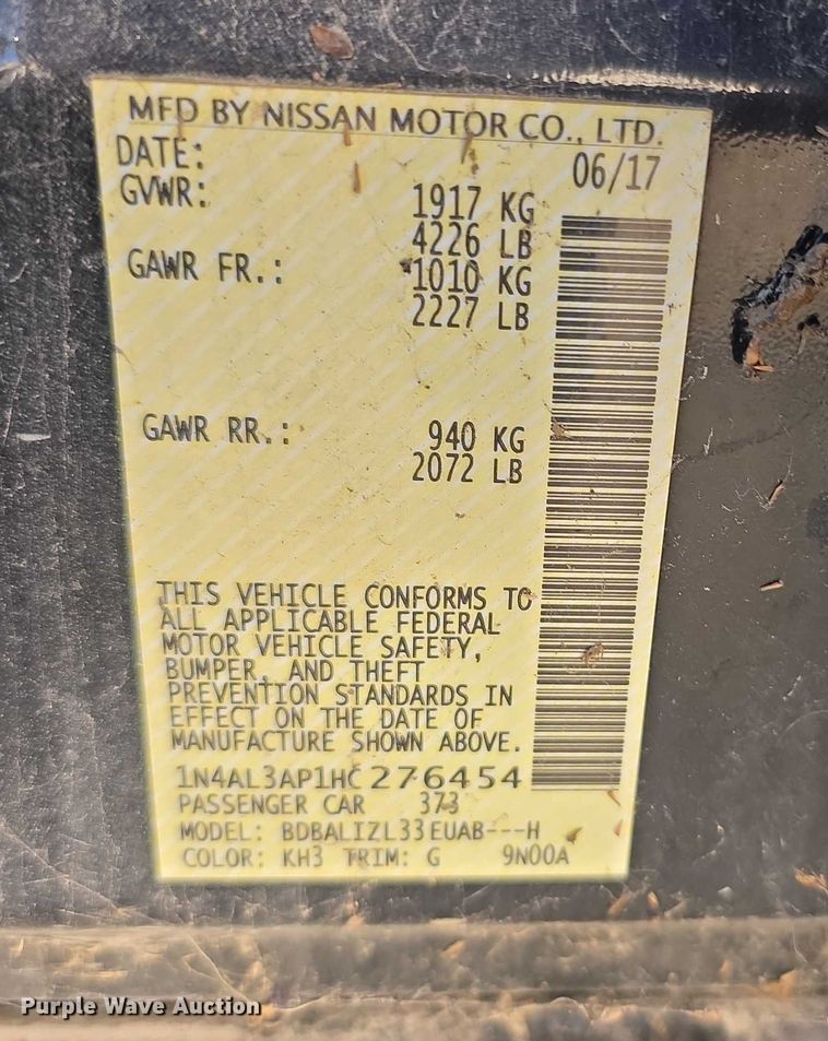 image for item DZ6468 2017 Nissan Altima 