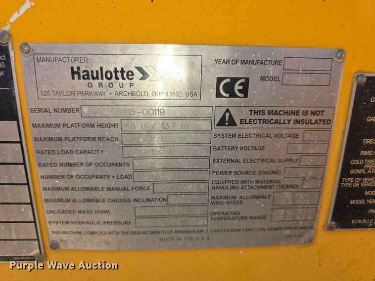 image for item DZ6475 2017 Haulotte 4527A boom lift