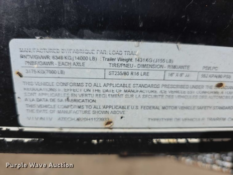 image for item DZ6478 2017 Load Trail  utility trailer