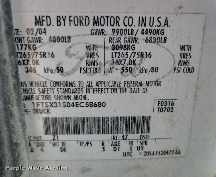 image for item DZ6565 2004 Ford F350 SuperCab pickup truck