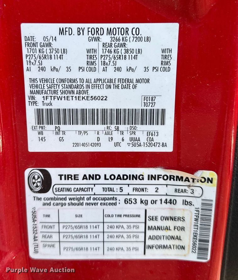 image for item EA1953 2014 Ford F150 SuperCrew pickup truck