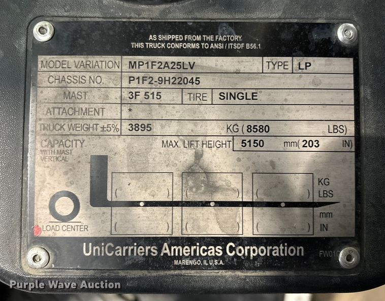 image for item EA7040 2017 UniCarriers PF50 forklift