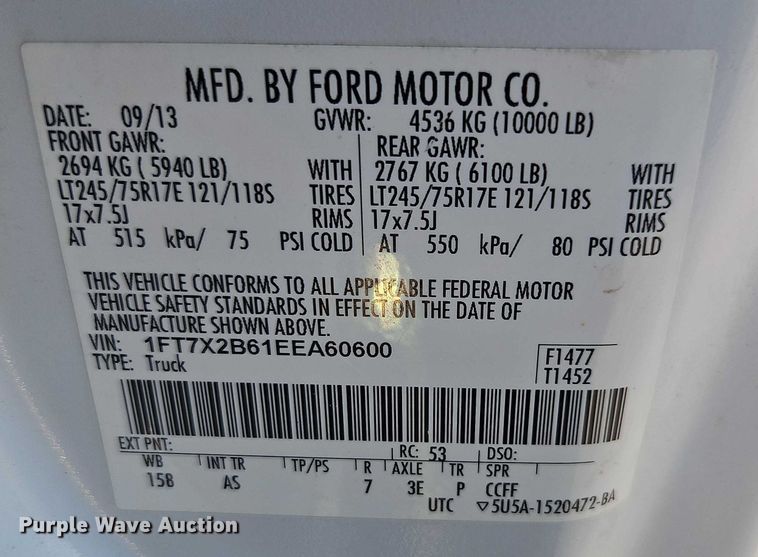 image for item EB8392 2014 Ford F250 Super Duty Ext. Cab pickup truck