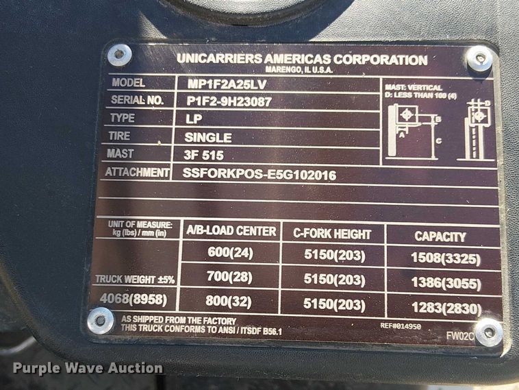 image for item EC1244 2017 UniCarriers PF50 forklift