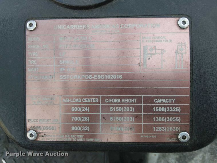 image for item EC1246 2017 UniCarriers PF50 forklift