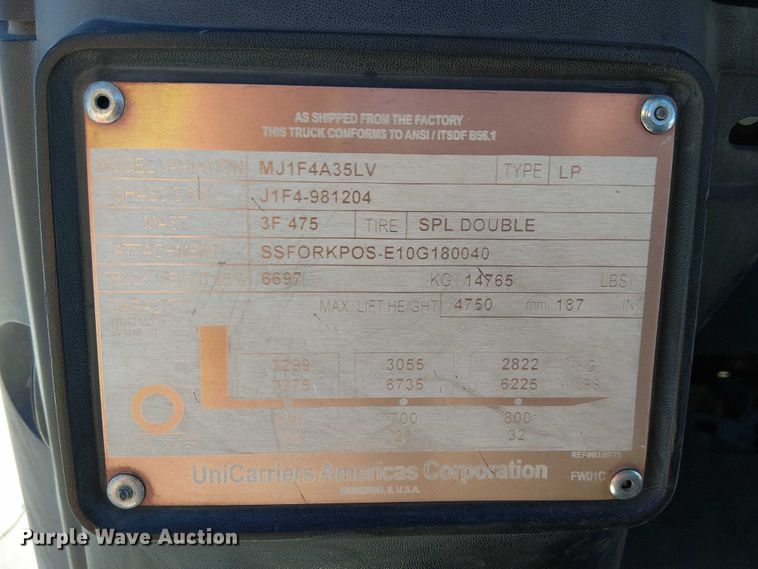 image for item EC1253 2016 UniCarriers PF80YLP forklift