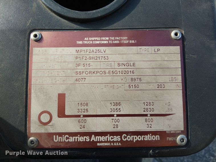 image for item EC1258 2016 UniCarriers PF50 forklift