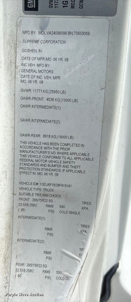 image for item EC3868 2008 GMC T6500 box truck