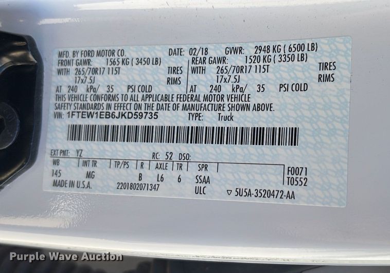 image for item EC3885 2018 Ford F150 SuperCrew pickup truck