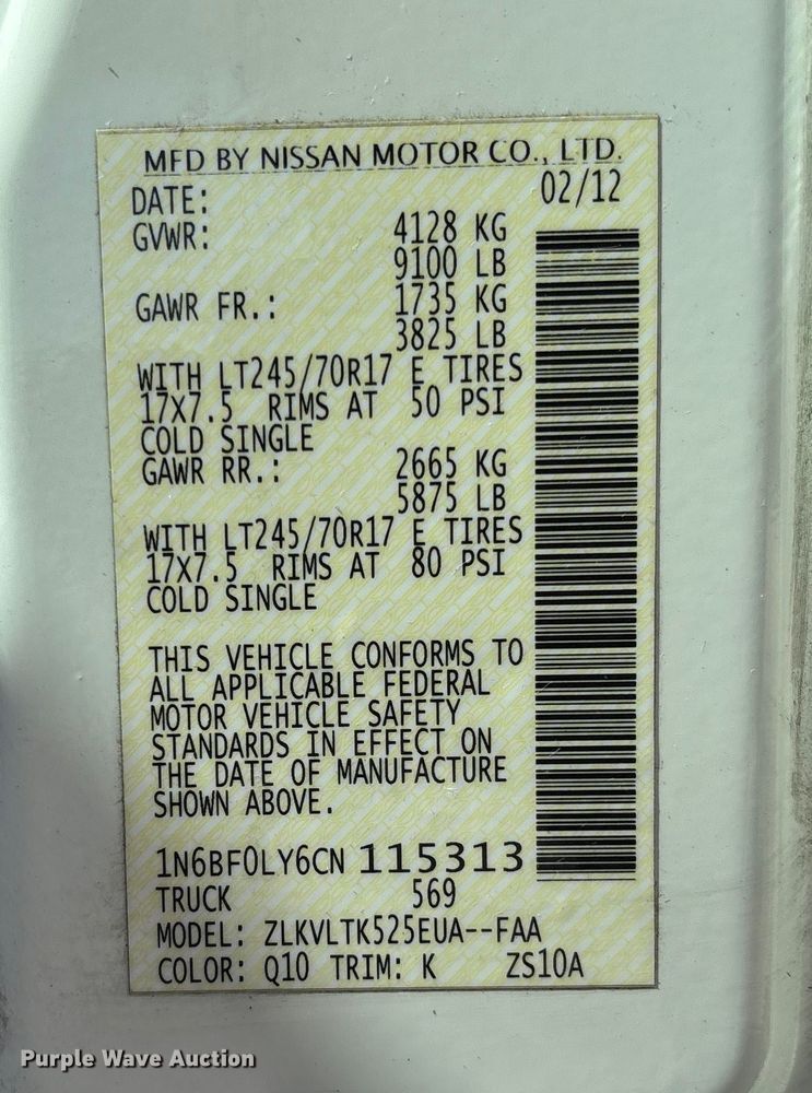 image for item EC3889 2012 Nissan NV2500HD van