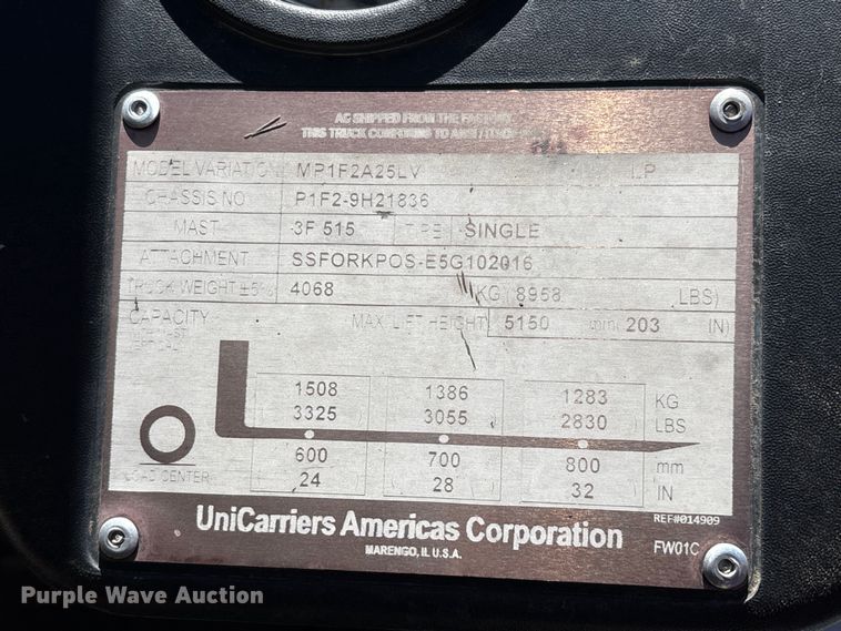 image for item EC8074 2017 UniCarriers PF50 forklift