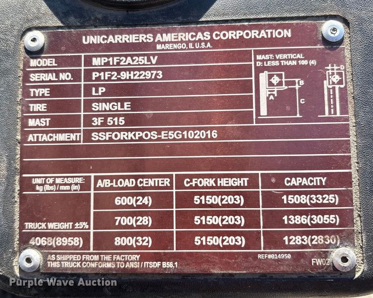 image for item EC8098 2017 UniCarriers PF50 forklift