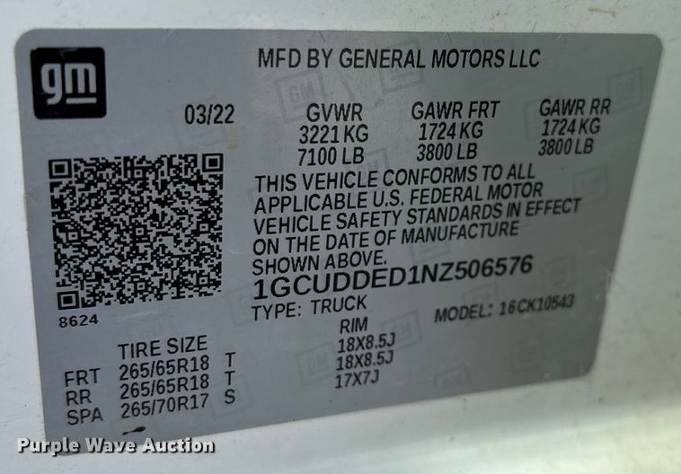 image for item ED2223 2022 Chevrolet Silverado 1500 Crew Cab pickup truck