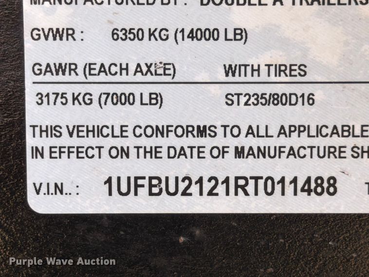 image for item ED5935 2024 Double A 8321T7K tilt deck utility trailer