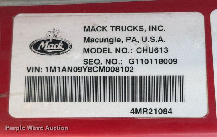 image for item ED5938 2012 Mack CHU613 semi truck