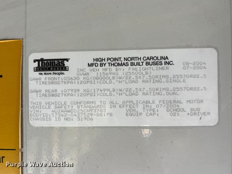 image for item EE4076 2005 Thomas FS65 school bus