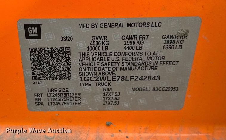 image for item EF2222 2020 Chevrolet Silverado 2500HD Double Cab pickup truck