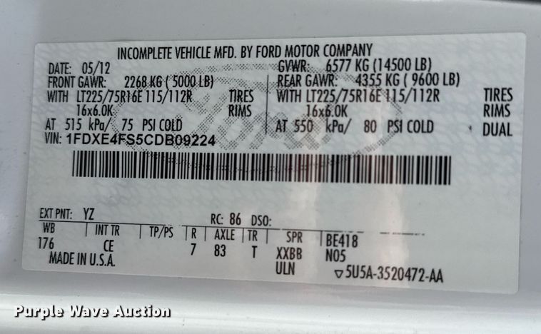 image for item EG5949 2012 Ford E450 box truck