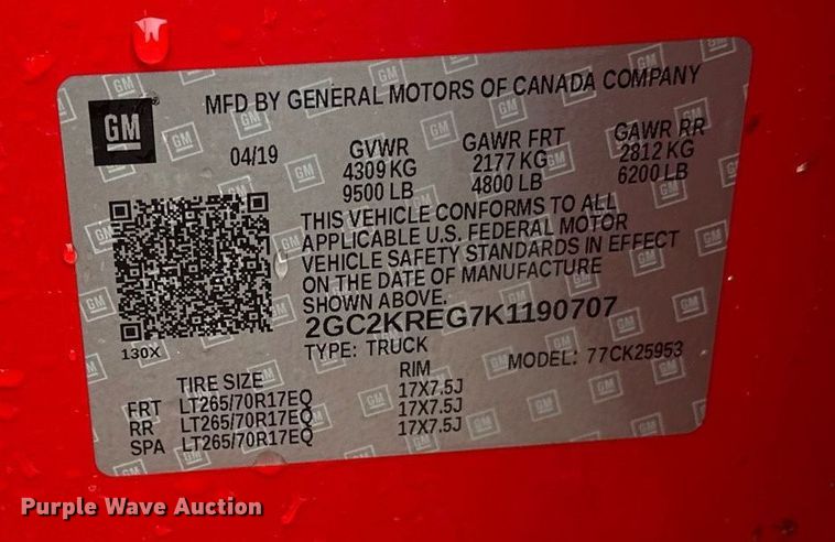 image for item EL0033 2019 Chevrolet Silverado 2500HD Double Cab pickup truck