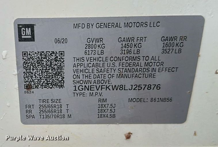 image for item EL0036 2020 Chevrolet Traverse SUV