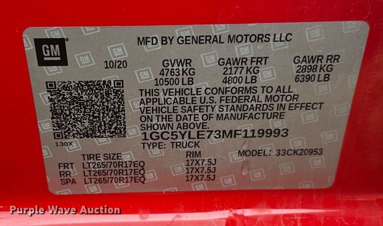 image for item EL0037 2021 Chevrolet Silverado 2500HD Double Cab pickup truck