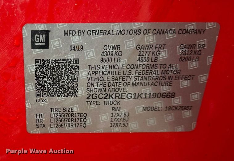 image for item EL0038 2019 Chevrolet Silverado 2500HD Double Cab pickup truck