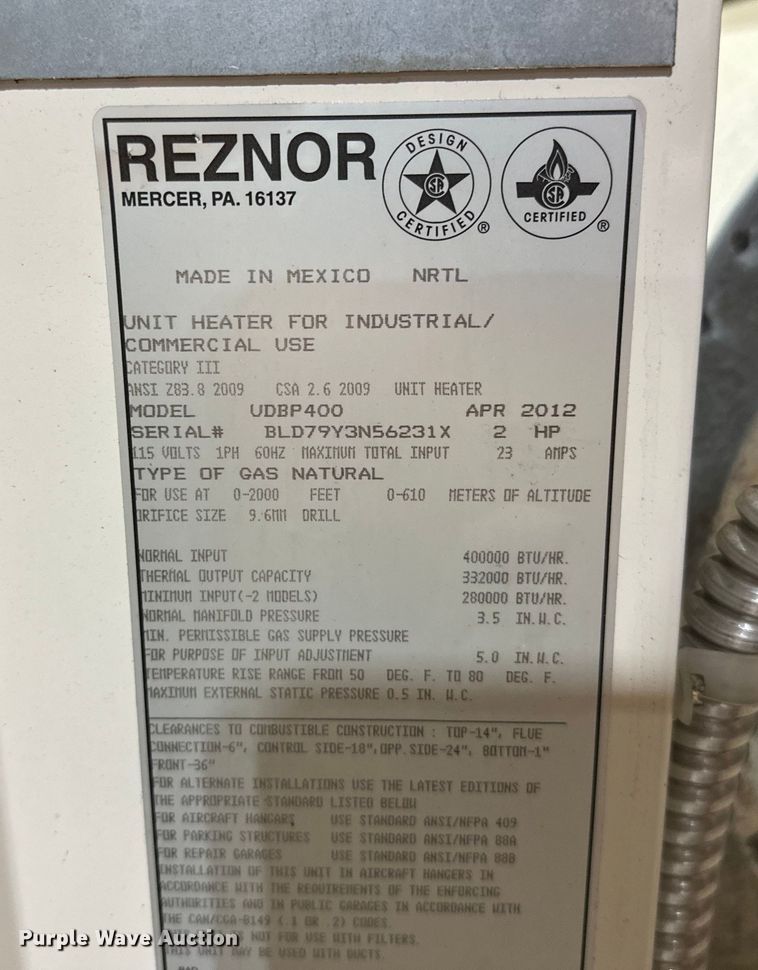 image for item EL0053 Reznor UDBP400 furnace