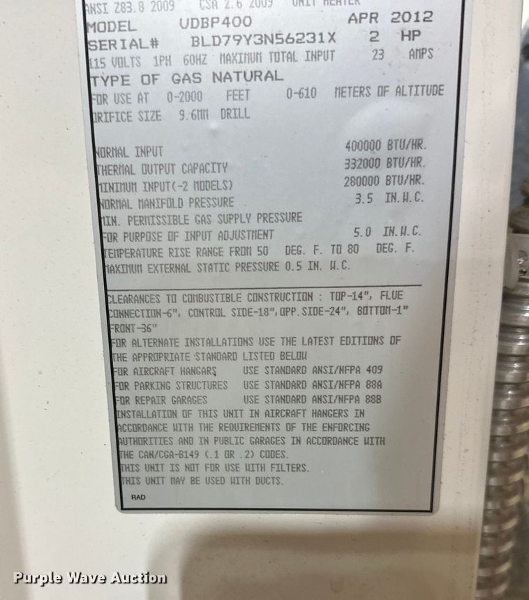 image for item EL0053 Reznor UDBP400 furnace