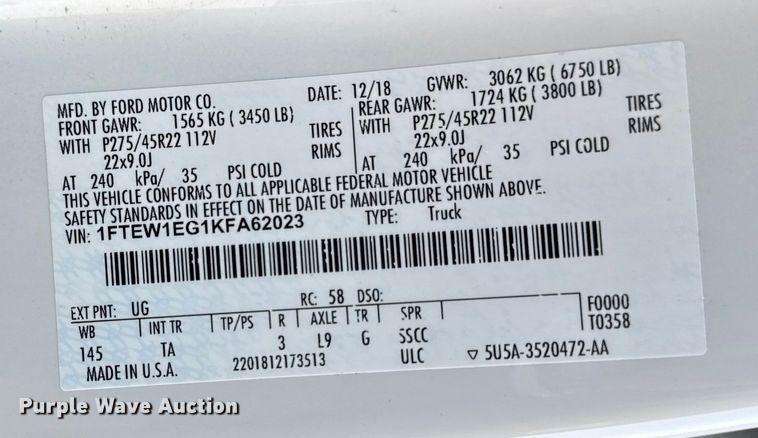 image for item EM2446 2019 Ford F150 Limited SuperCrew pickup truck