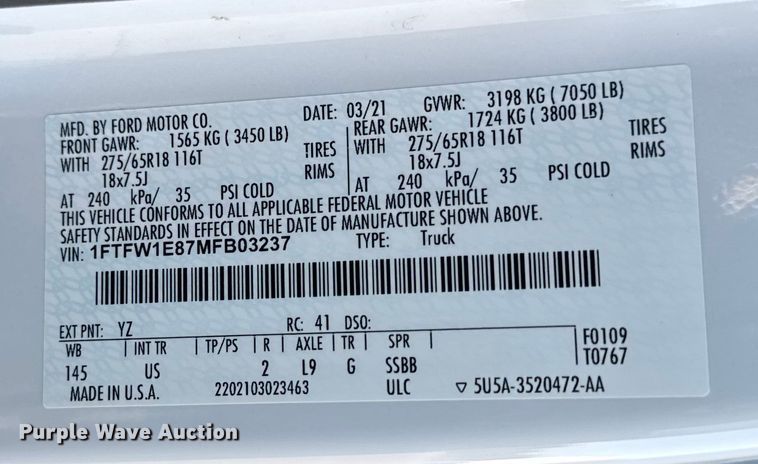 image for item EM2447 2021 Ford F150 XLT SuperCrew pickup truck