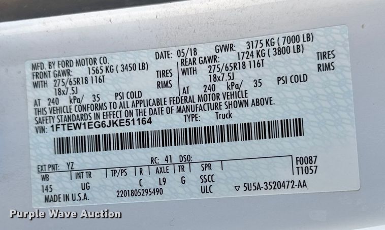 image for item EM2448 2018 Ford F150 XLT SuperCrew pickup truck