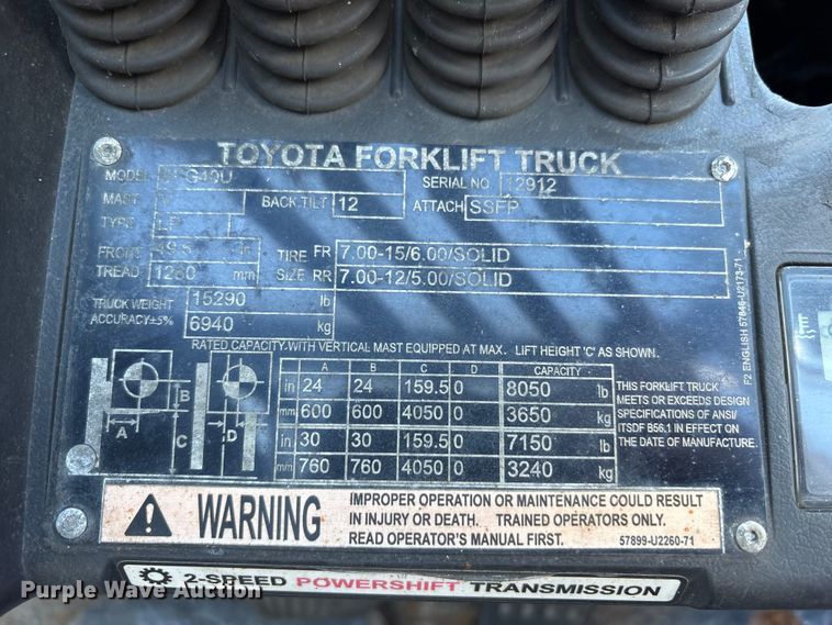 image for item EM6110 2018 Toyota 8FG40U forklift