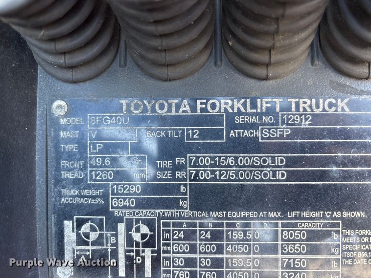 image for item EM6110 2018 Toyota 8FG40U forklift
